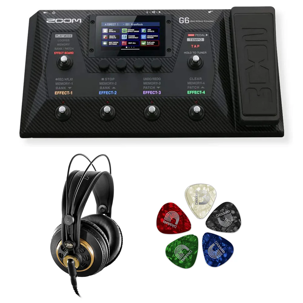 Zoom Zoom G6 Multi-Effects Processor with AKG K240 Headphones & 10 Picks — product photo