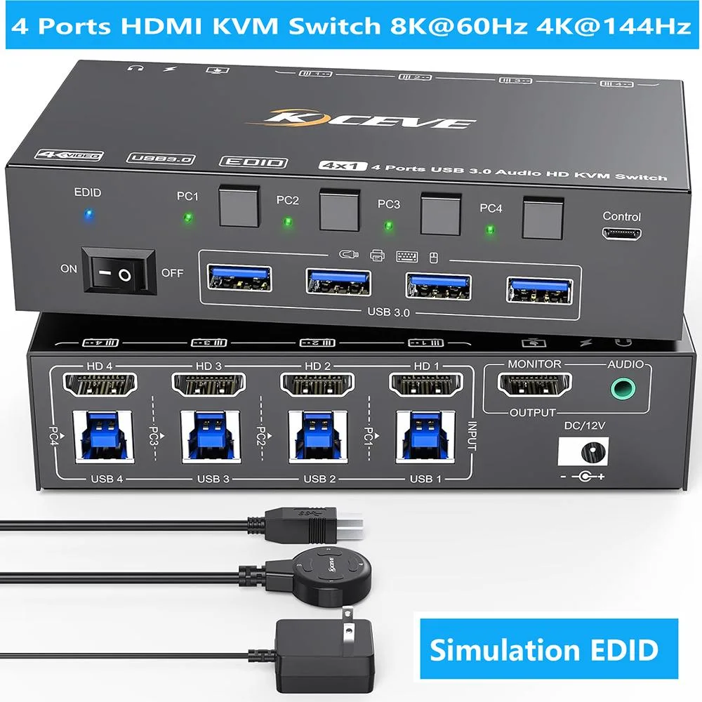 SMA SMA USB 3.0 HDMI KVM Switch 4 Port 8K@60Hz 4K@144Hz — product photo