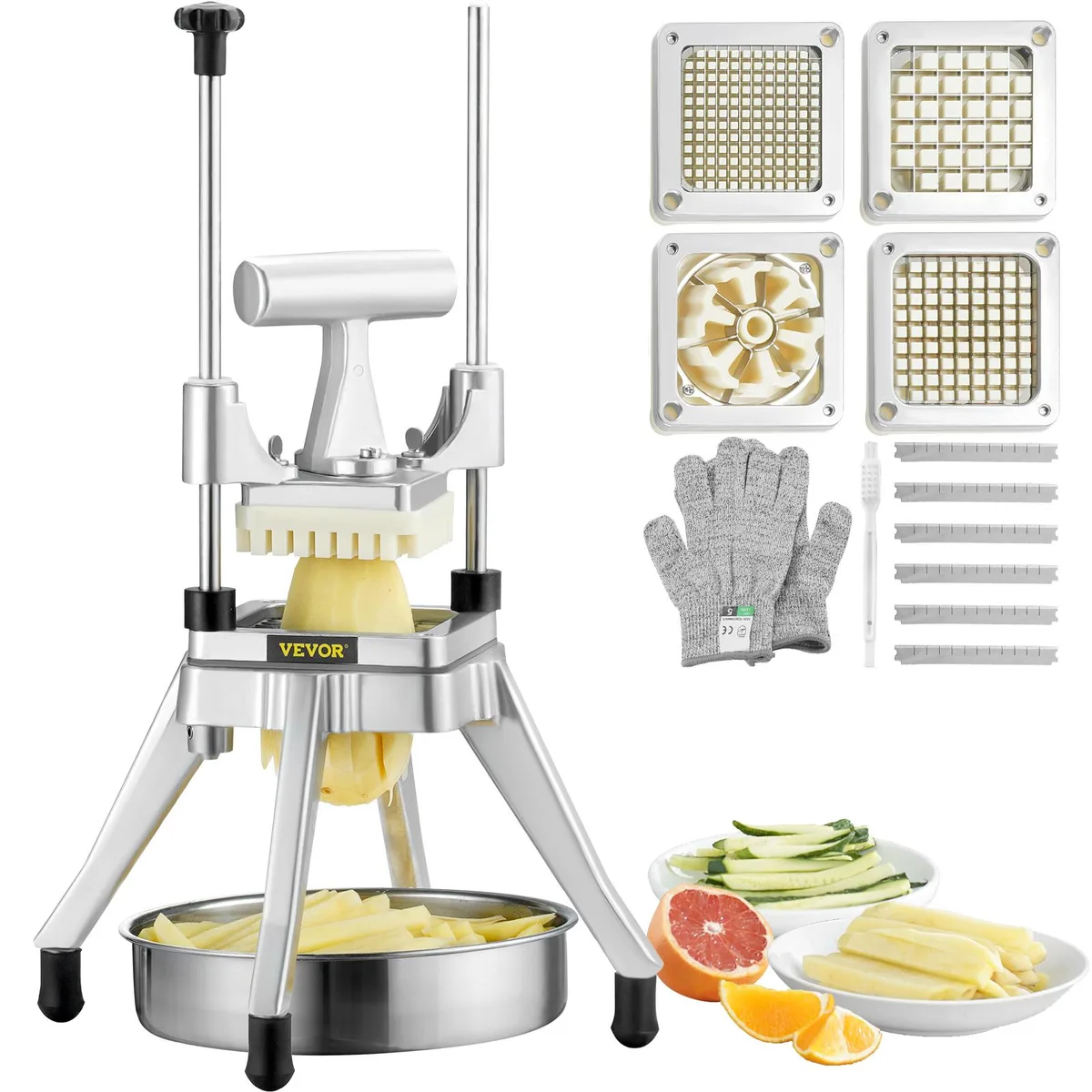 VEVOR VEVOR Commercial Vegetable Chopper QTJ-J002 4 Blades 6-Wedge Silver — product photo