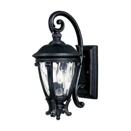 Black outdoor wall sconce with two lights and water glass panels