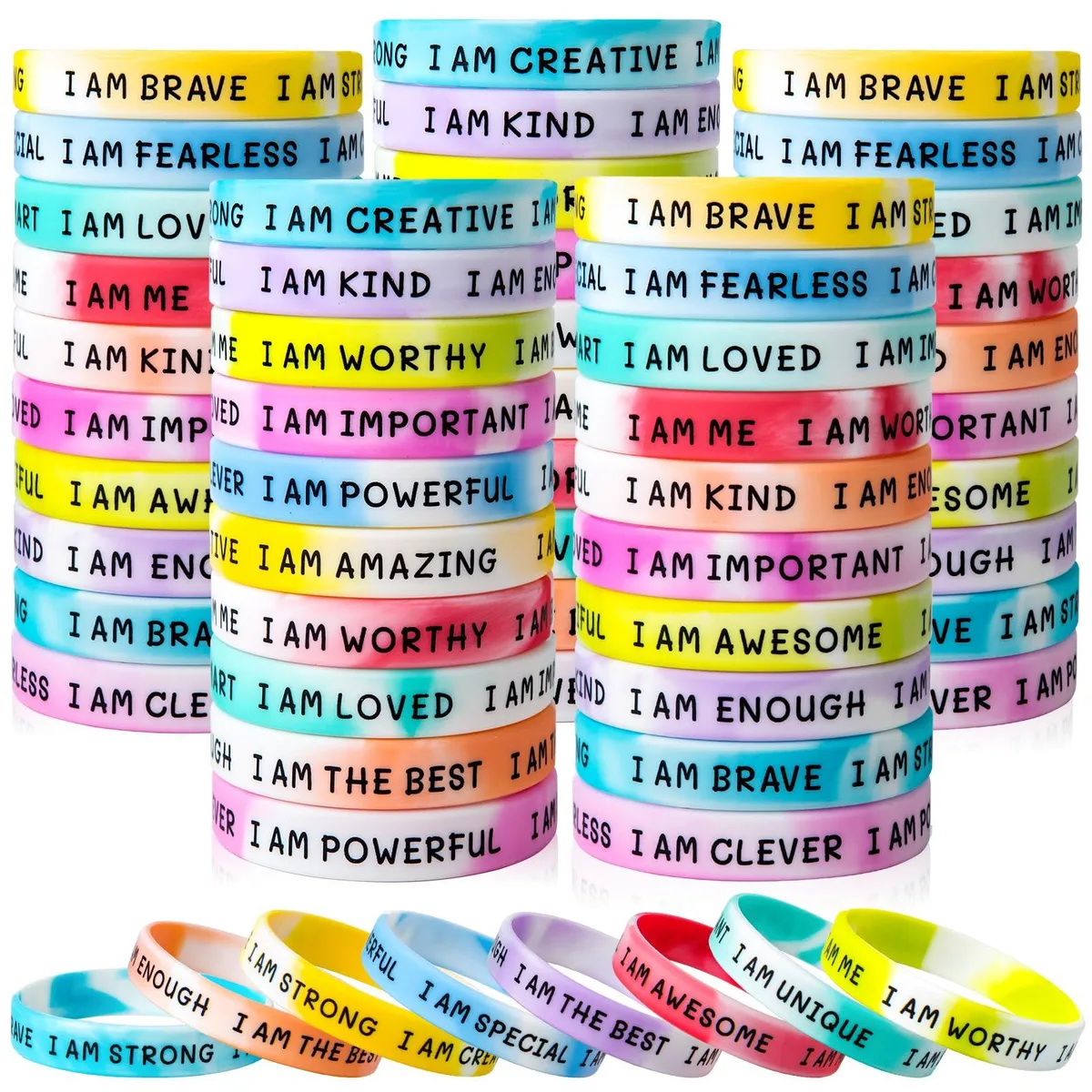  KUCLIN 100 Inspirational Silicone Bracelets Swirl Colours 2.3 inch — product photo