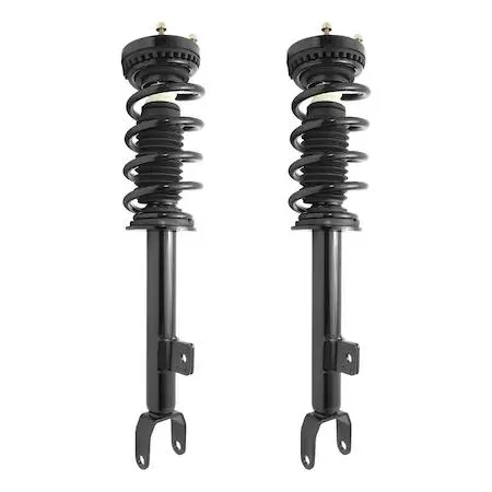 Pair of silver front strut assemblies with coil springs and top mounts