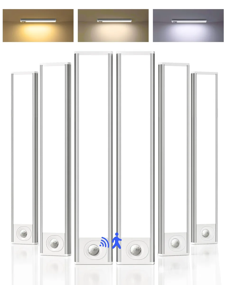 Six white 8-inch LED bars with clear prismatic covers, magnetic mounting sheets and USB-C cables
