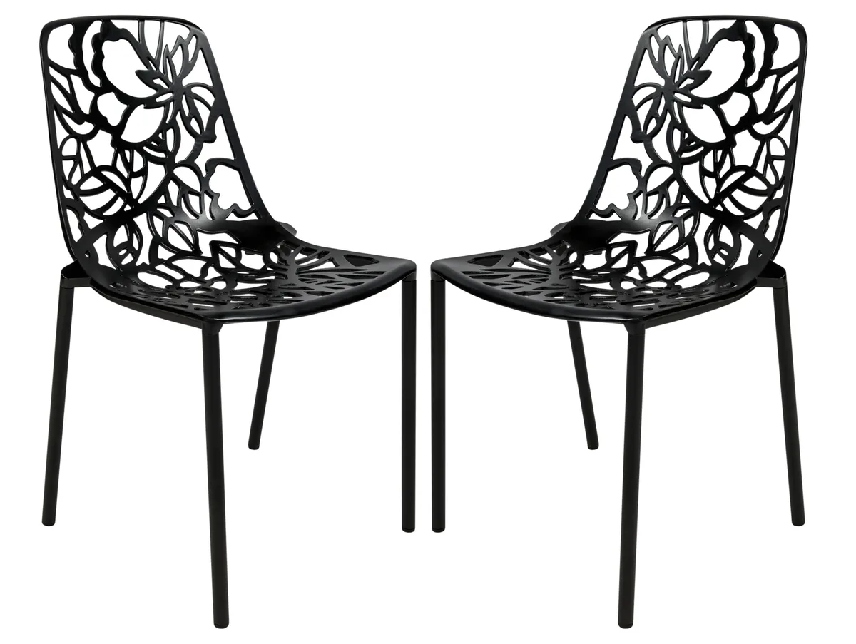 LeisureMod LeisureMod Devon Aluminum Dining Chair Black Set of 2 patio furniture — product photo