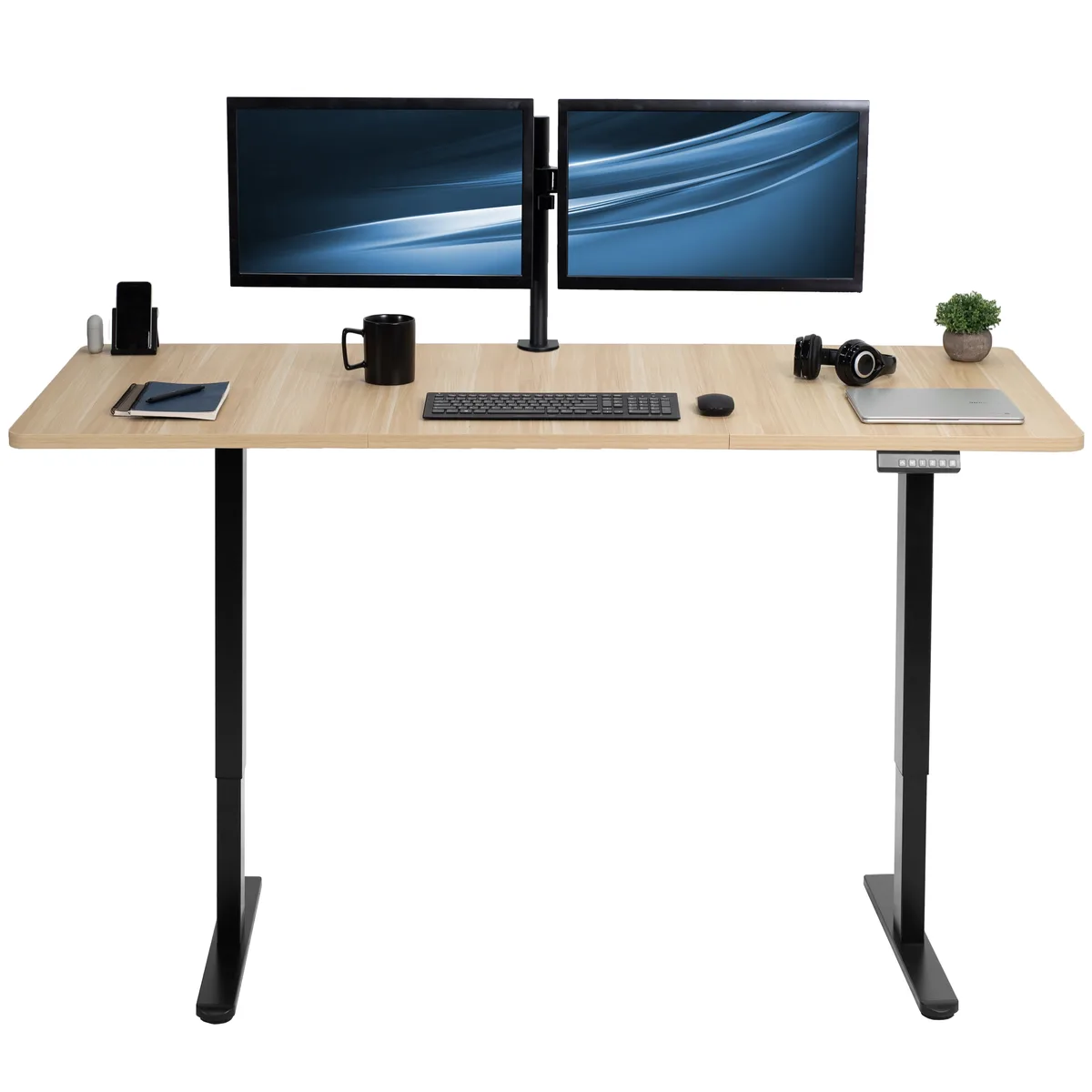 VIVO VIVO Electric Dual Motor Standing Desk 71 x 30 Light Wood Black Frame 220 lbs — product photo