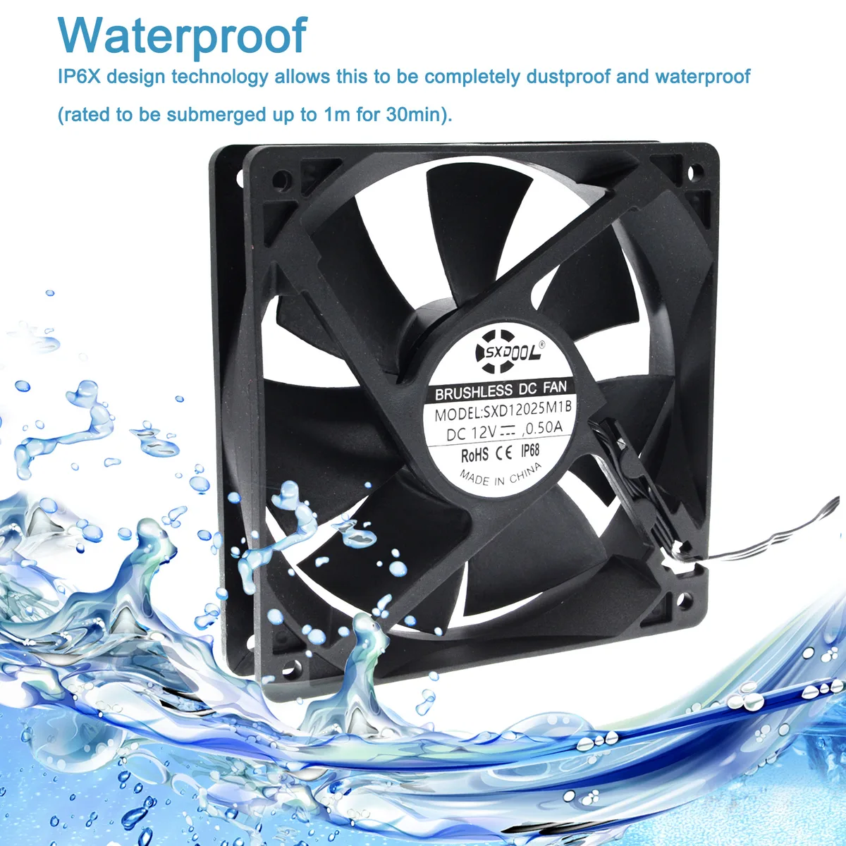 SXDOOL SXDOOL SXD12025M1B 120mm IP68 3050RPM 106CFM 3-Pin case fan — product photo