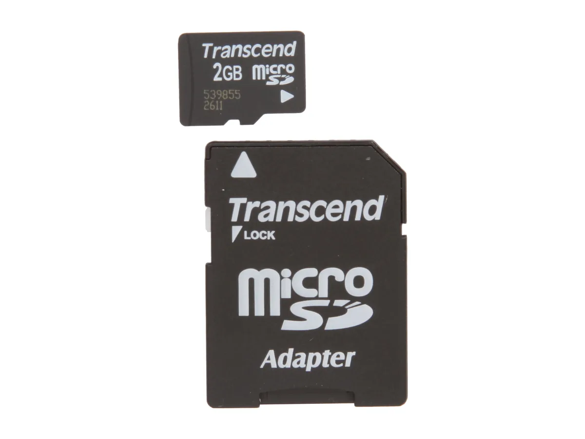 Tiny black microSD card with full-size SD adapter
