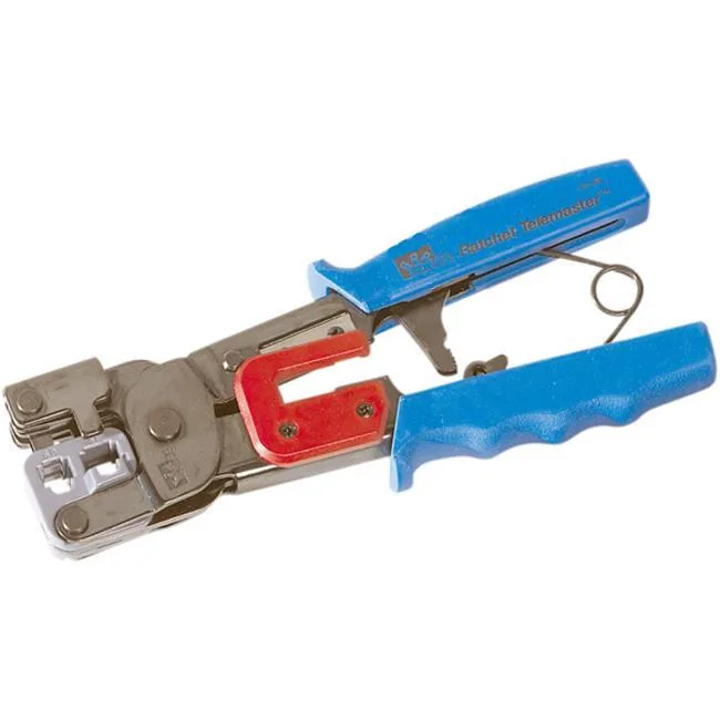 Yellow ratchet crimping tool with cushioned handles and adjustable die system