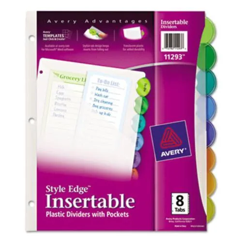 Avery Avery 11293 Style Edge Insertable Dividers with Pocket, 8-Tab card filing — product photo
