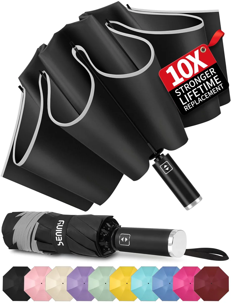 Seniny Inverted Travel Umbrella 45" Auto Open Black 12.4" Folded — product photo