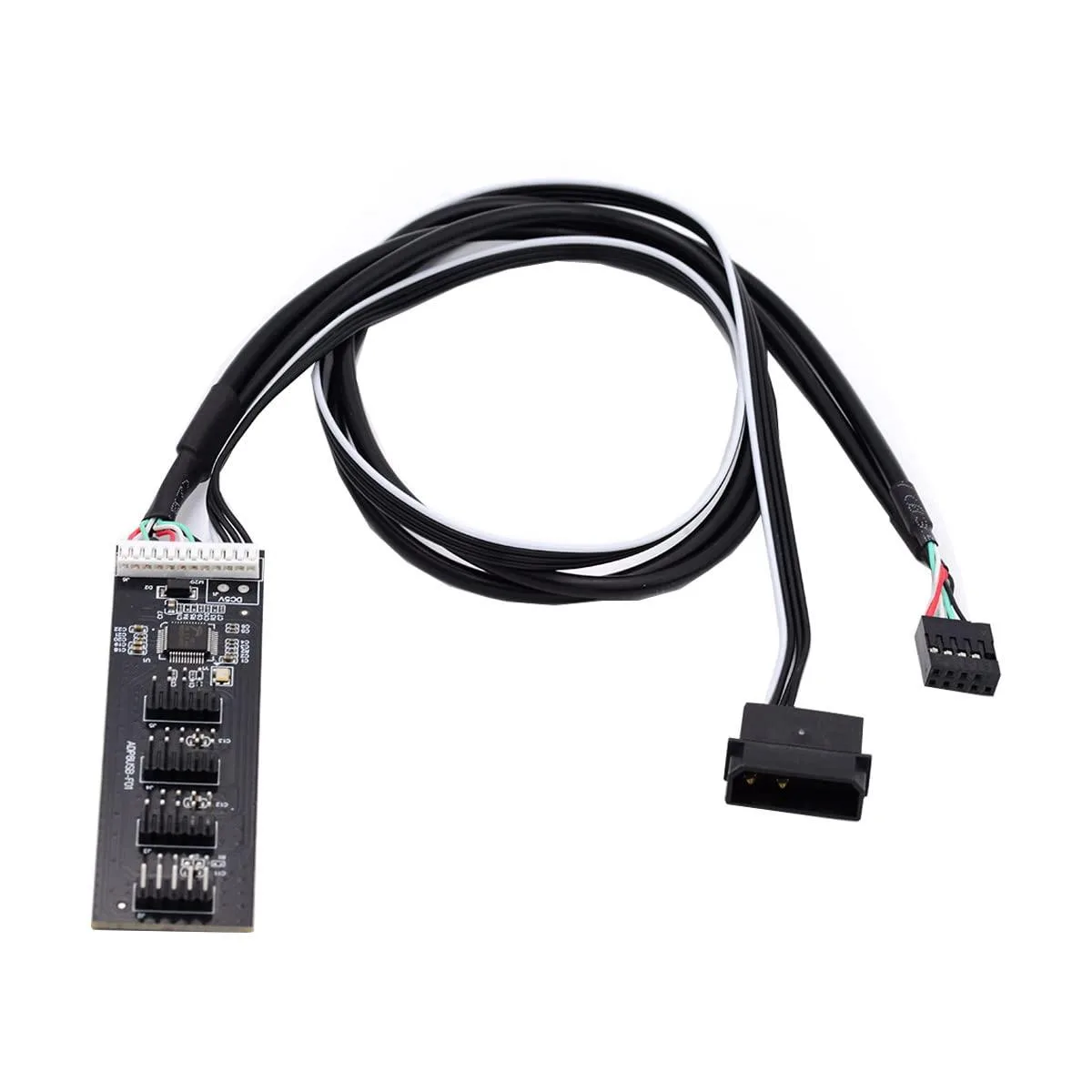 Black USB 2.0 header splitter cable with four female ports and IDE power connector