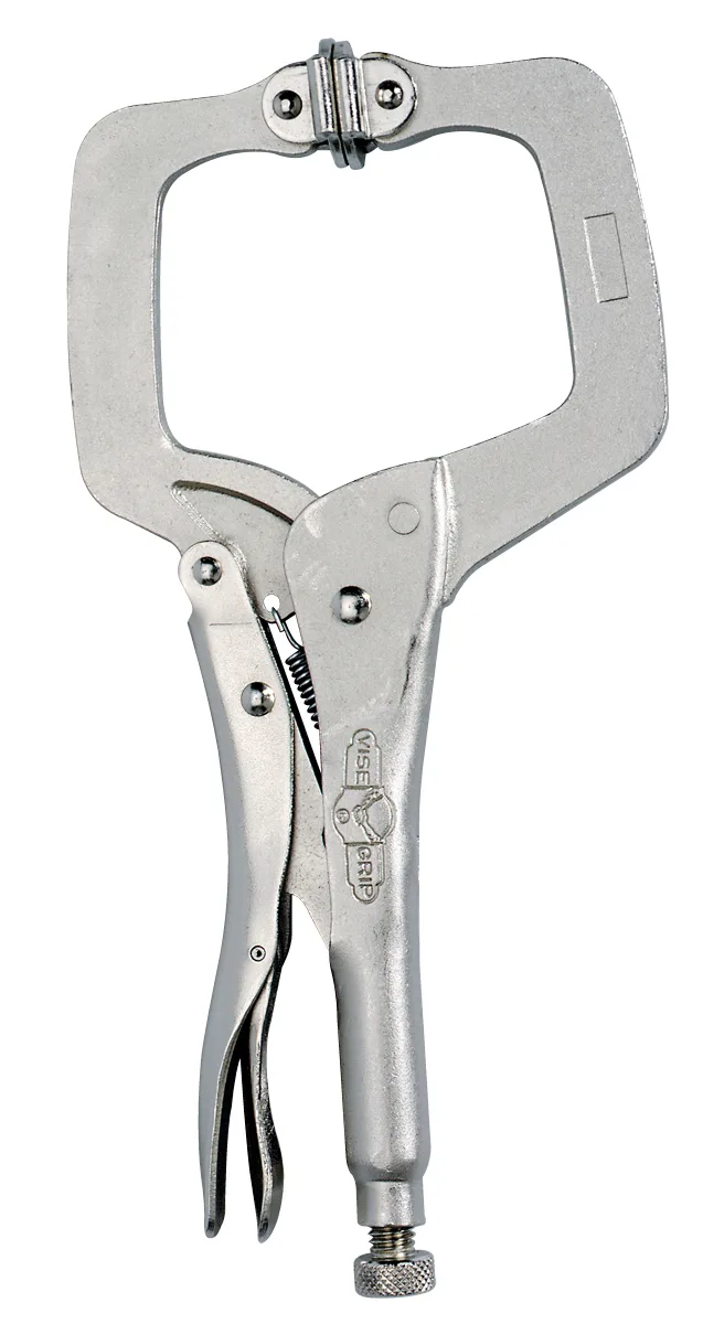 Nickel-plated steel locking C-clamp plier with swivel pads