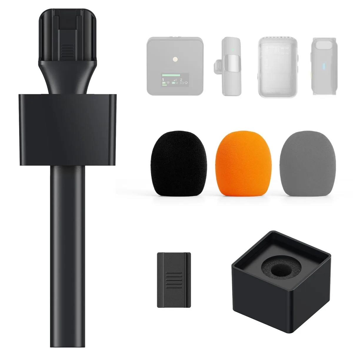Black handheld mic adaptor with slot and removable flag