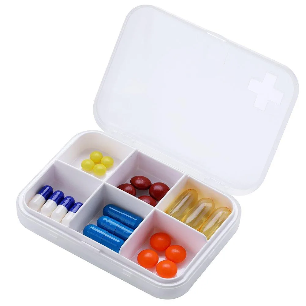 White slim pill organiser with six compartments