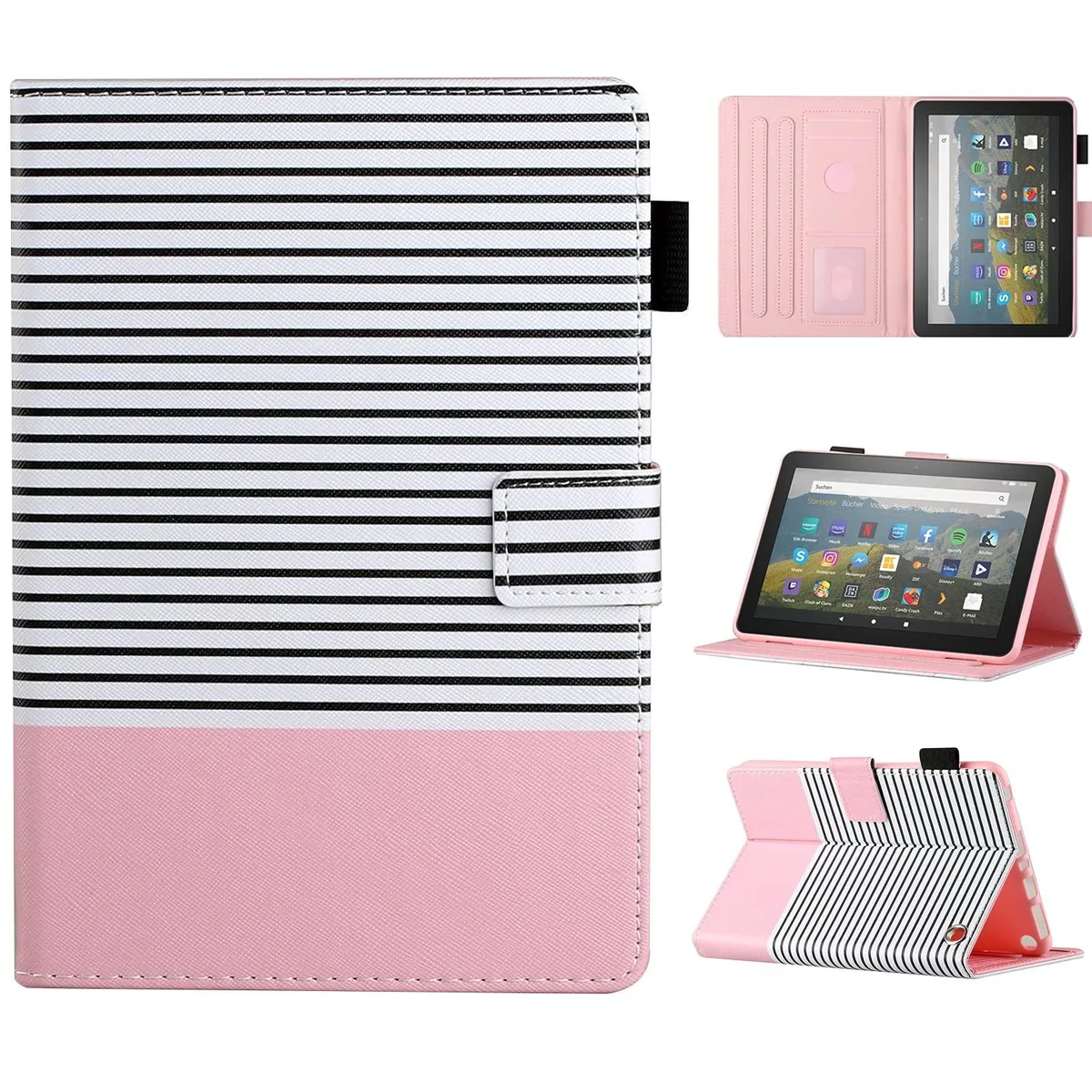 ALSEYE ALSEYE 2 in 1 Accessory Kindle Fire HD 8/Plus 2020-2024 Pink Stripe — product photo
