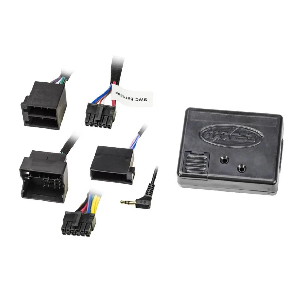 Small black rectangular box with wiring harness and connectors