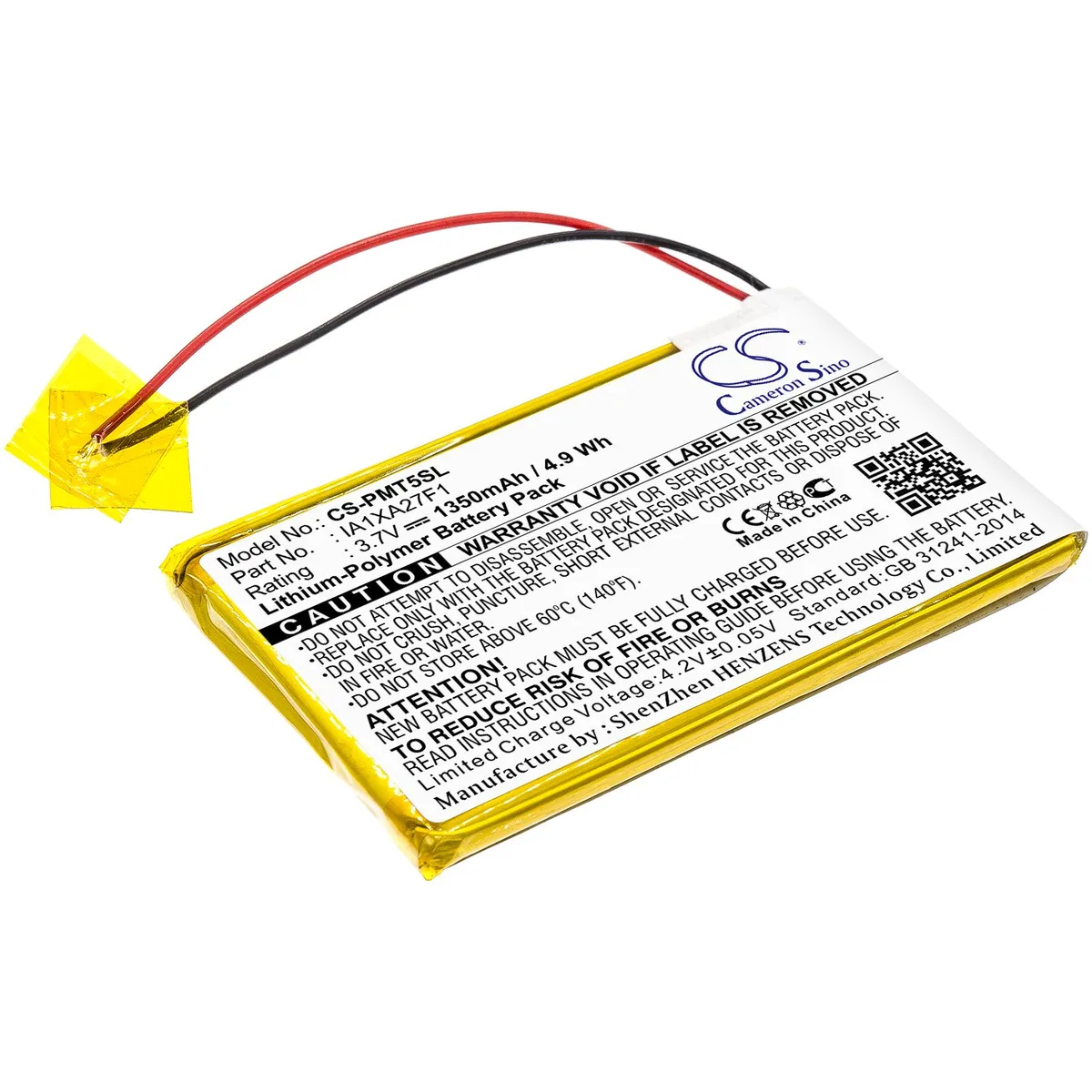 Cameron &amp; Co Cameron &amp; Co DS-CS-PMT5SL 3.7 V 1350 mAh Li-Polymer battery — product photo