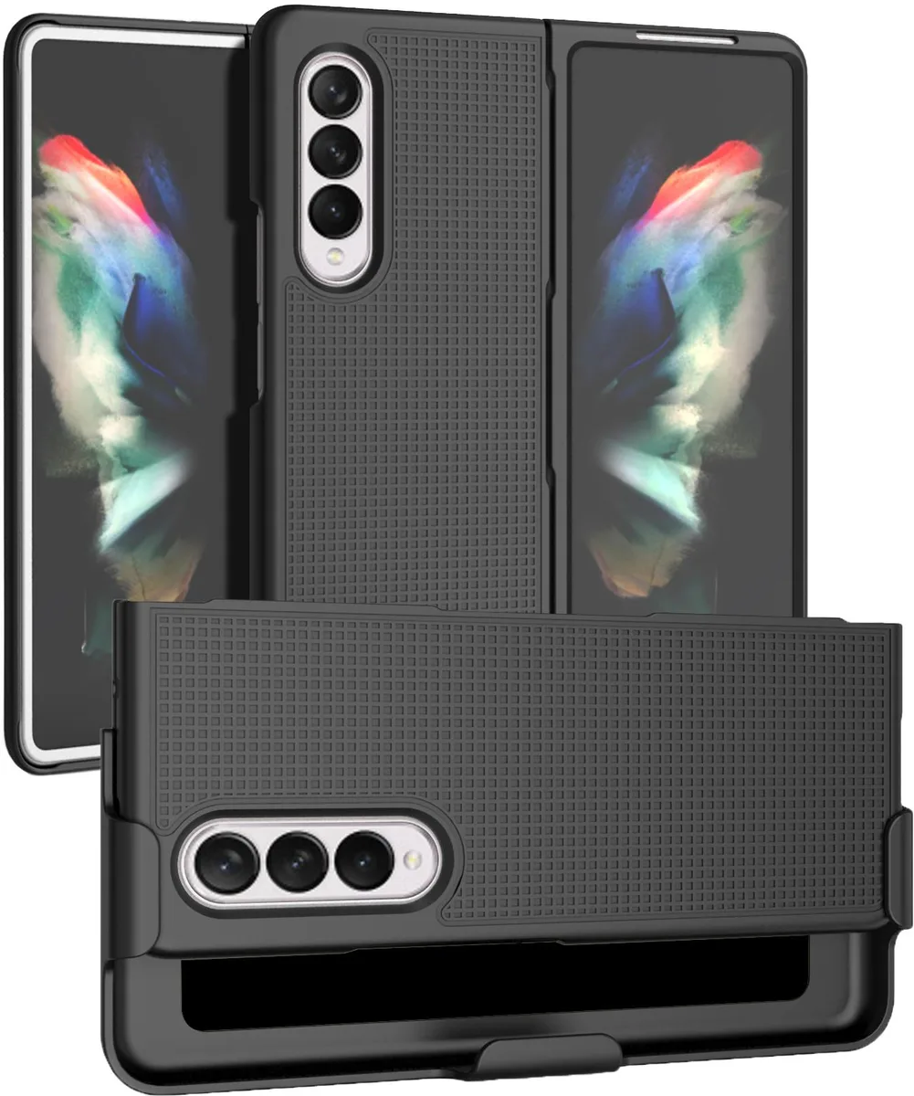 Nakedcellphone Nakedcellphone Grid Case + Belt Clip Holster Combo for Samsung Galaxy Z Fold 3 5G (SM-F926) Black — product photo