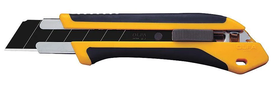Yellow and black retractable utility knife with contoured handle