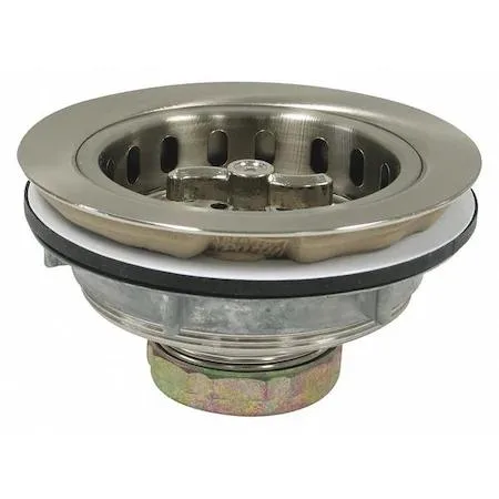 Silver stainless steel sink strainer, round brushed nickel finish, threaded connection