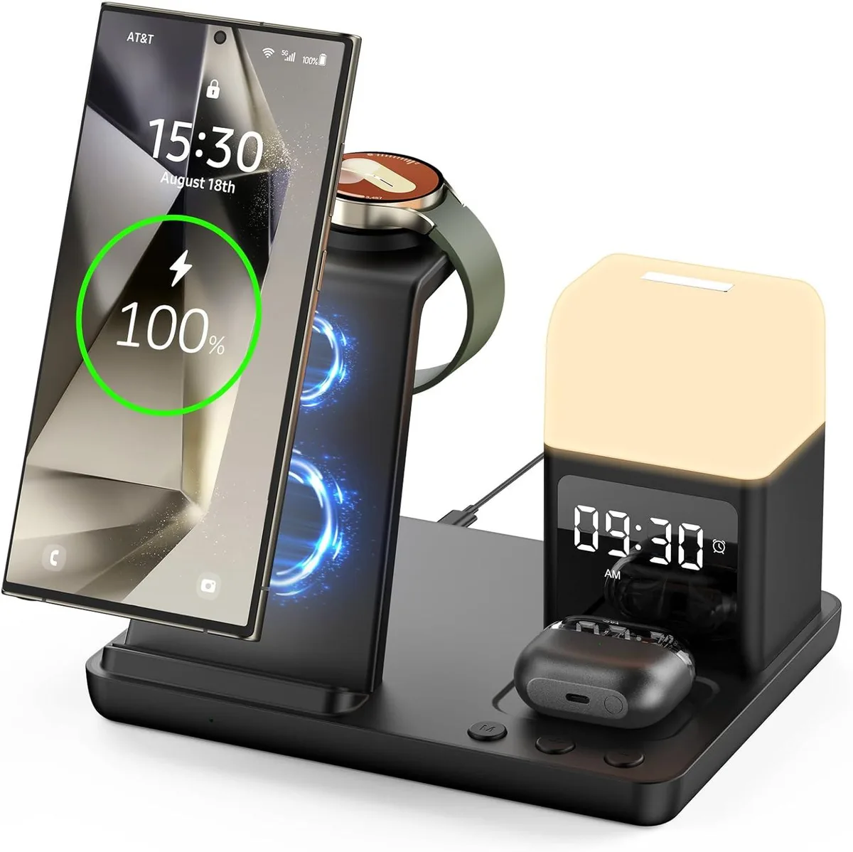 Airocide Airocide 6-in-1 Wireless Charger with Clock Night Light Black — product photo