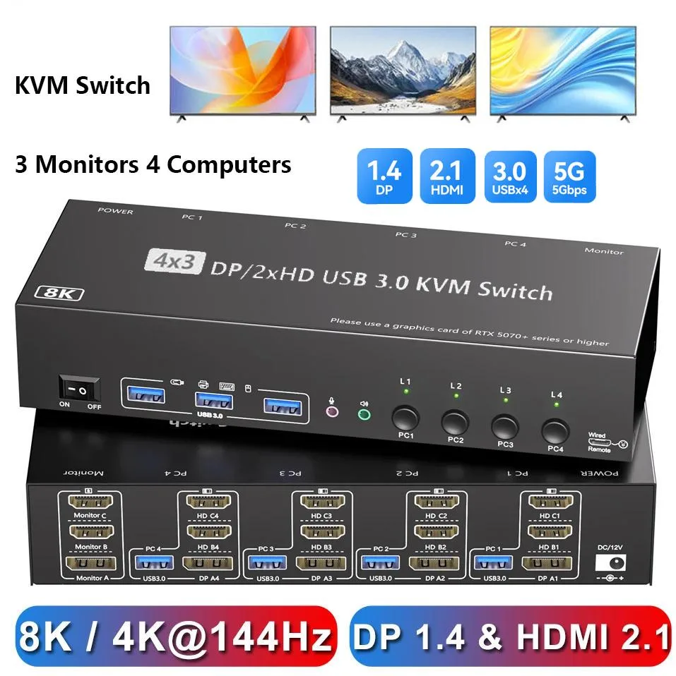 AUTYUE AUTYUE 403HHD KVM Switch 4-Port 3-Monitor 8K60 4K144 — product photo