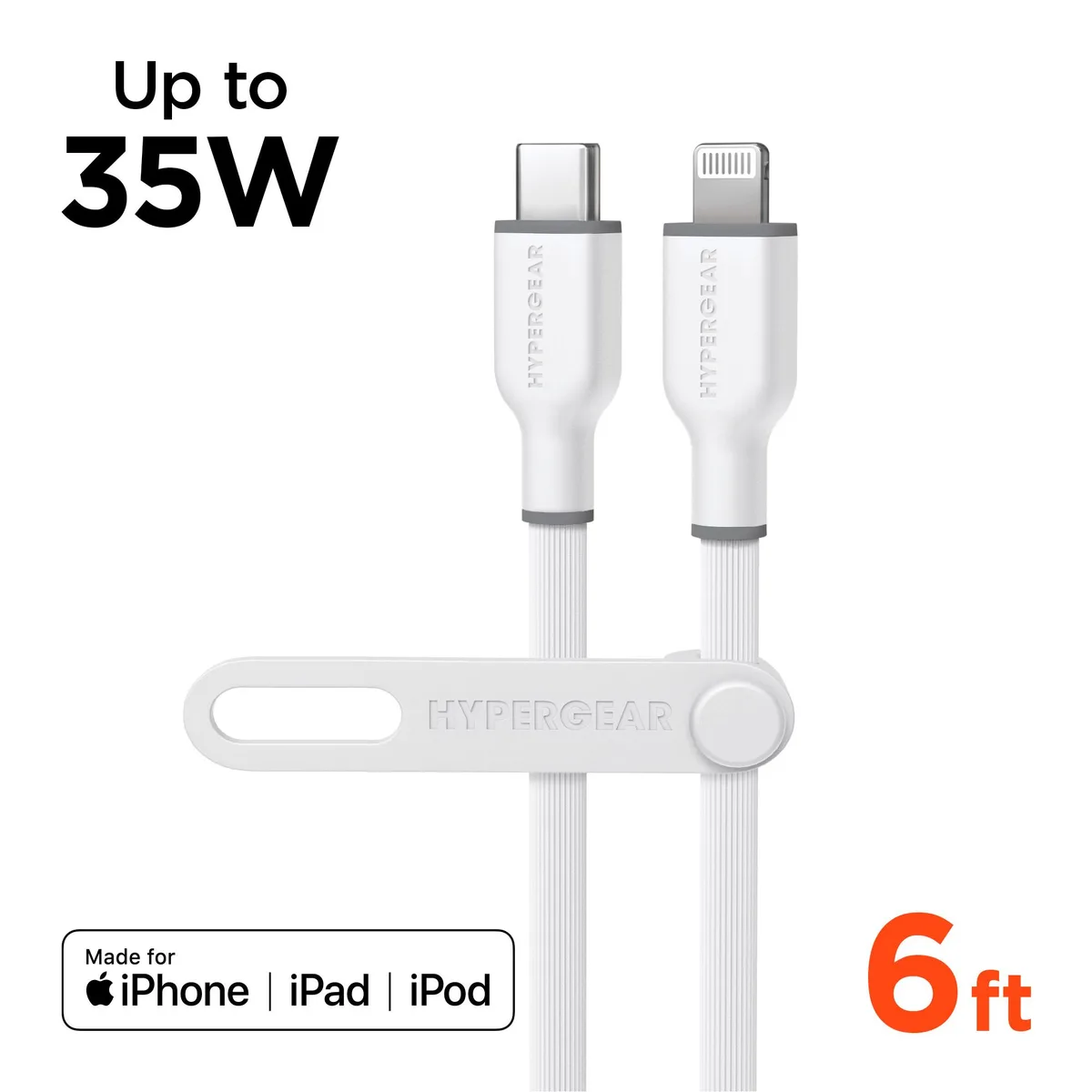 HyperGear HyperGear Flexi PRO USB-C to Lightning Cable 6 ft 35W White — product photo