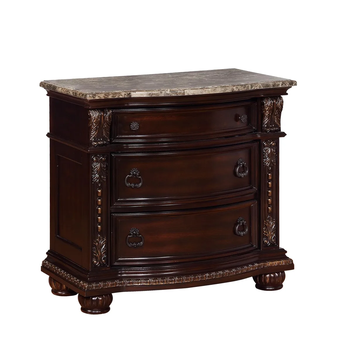 tuphen tuphen Nightstand Marble Top Three Drawers Brown Cherry Finish 35" X 19.5" X 32.8"H — product photo