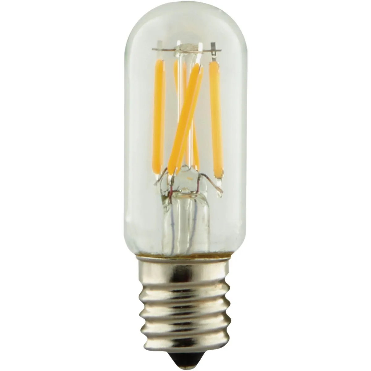 Small tubular LED bulb with intermediate base, warm white finish