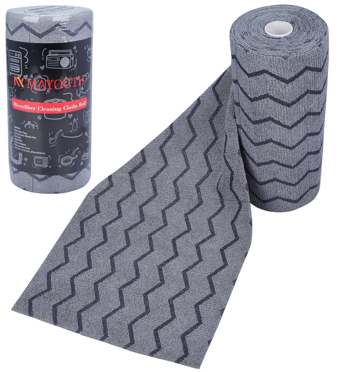 Roll of 50 navy blue wave-pattern microfiber cloths, square sheets 9.8 inches each