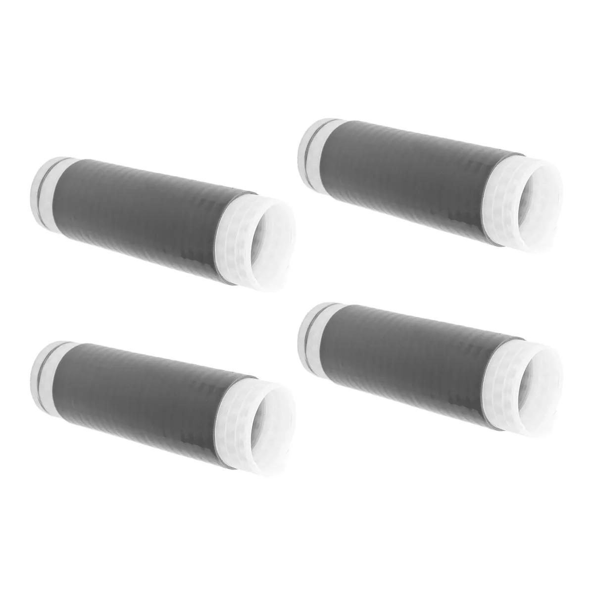 Four grey silicone handle sleeves, each ten centimetres long, ribbed for grip
