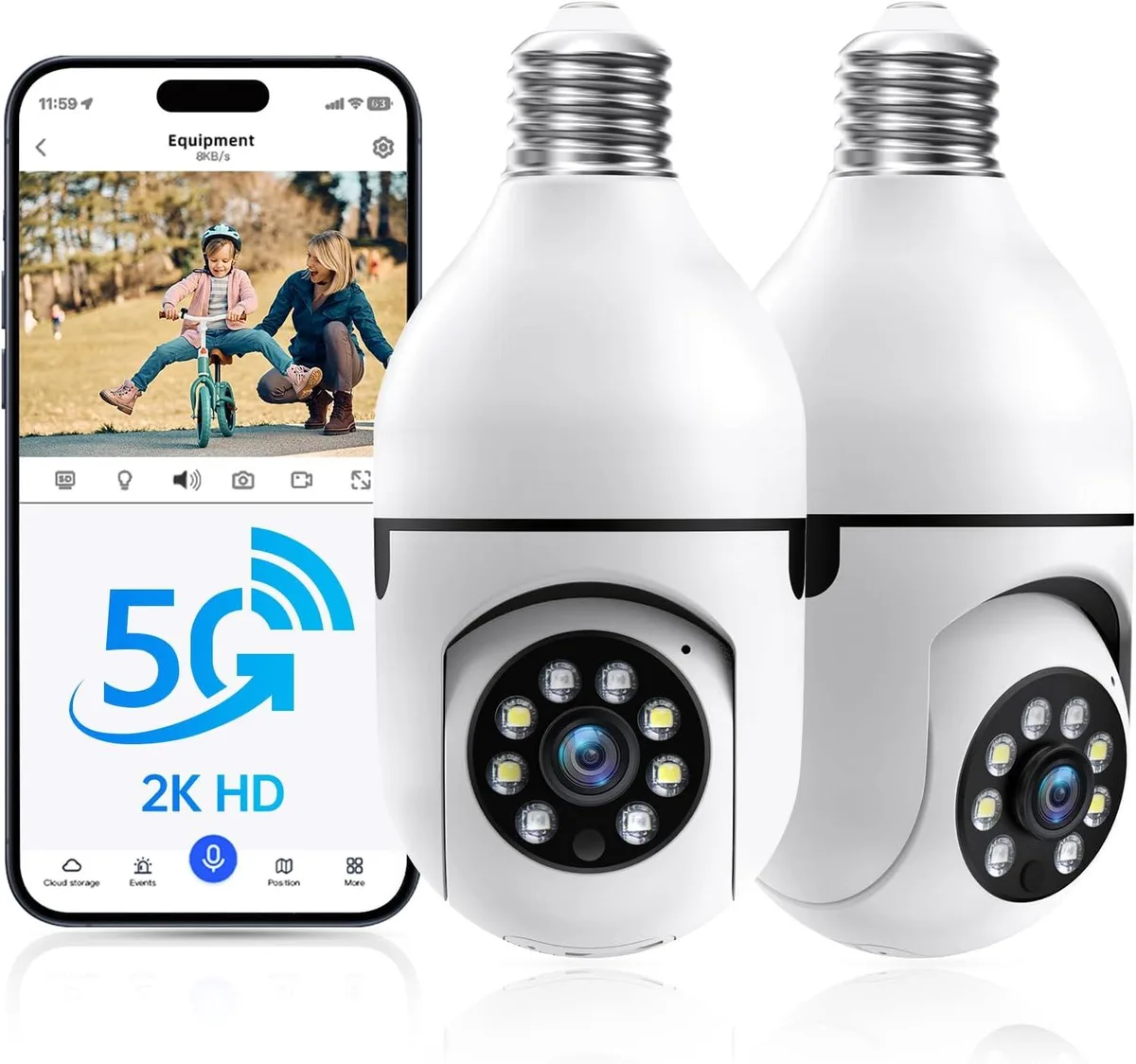 NaSR NaSR Light Bulb Surveillance Security System Snow White 2K 355° pan 90° tilt 66ft night vision — product photo