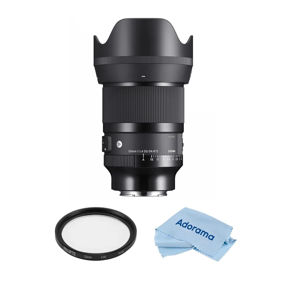 SIGMA SIGMA 50mm f/1.4 DG DN Art Lens for Sony E Bundle with 72mm UV Filter and Cleaning Cloth — product photo