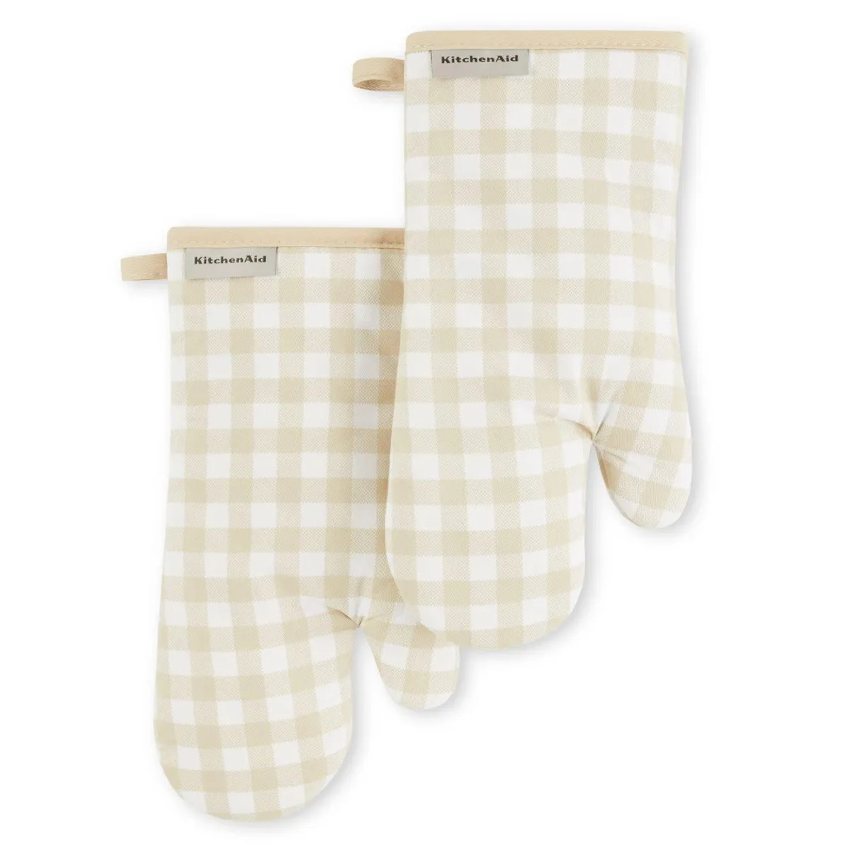  KitchenAid Gingham Oven Mitt 2-Pack Milkshake Tan 7x13 — product photo