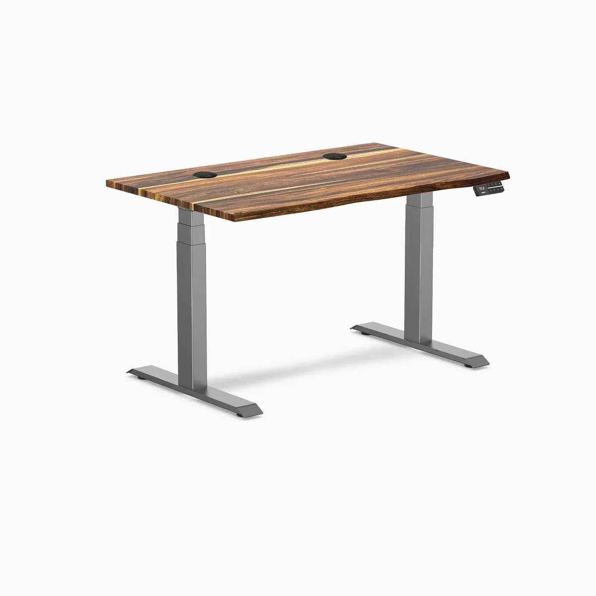 Desky Desky Dual Hardwood Sit Stand Desk Pheasantwood 48 x 30 in Space Grey — product photo