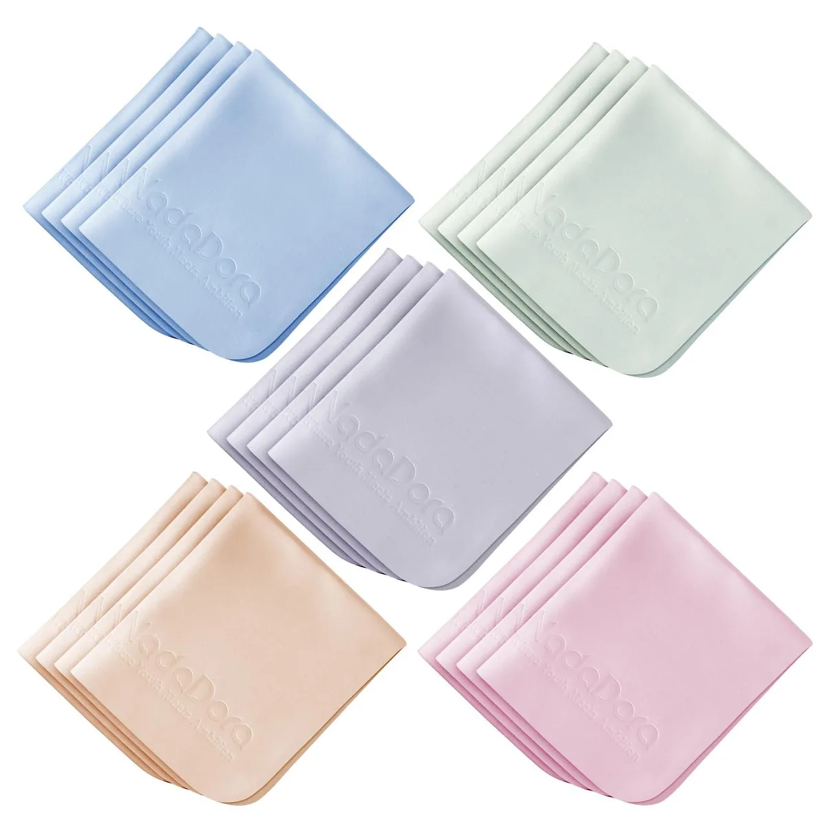 Twenty individually wrapped microfiber cloths in assorted colours, each 6 by 7 inches