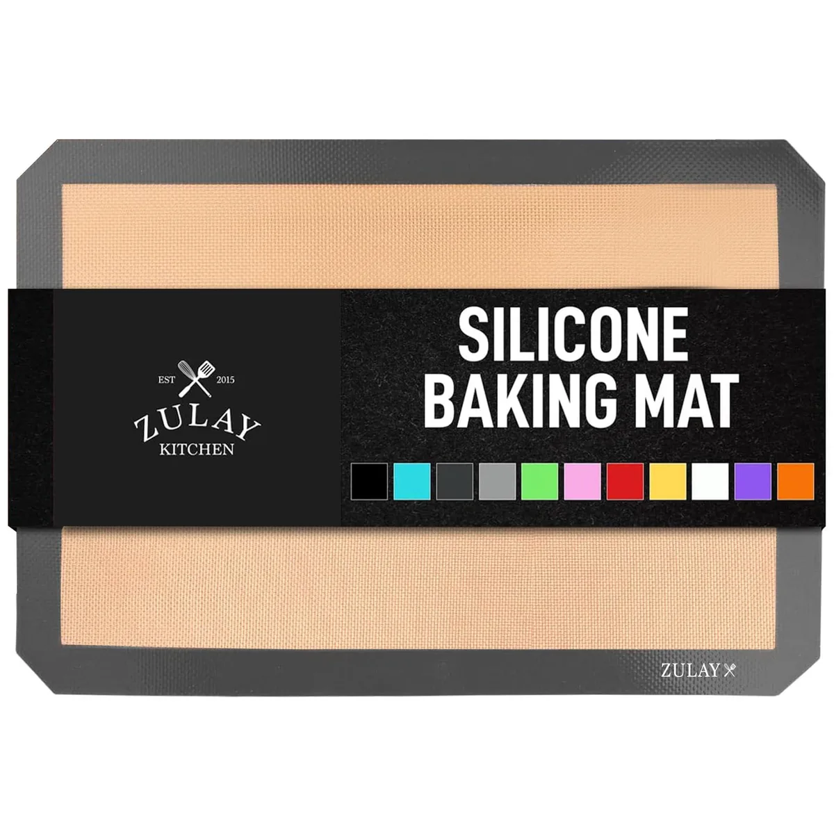 Dark gray rectangular silicone baking mat, 15 by 11.6 inches, smooth nonstick surface