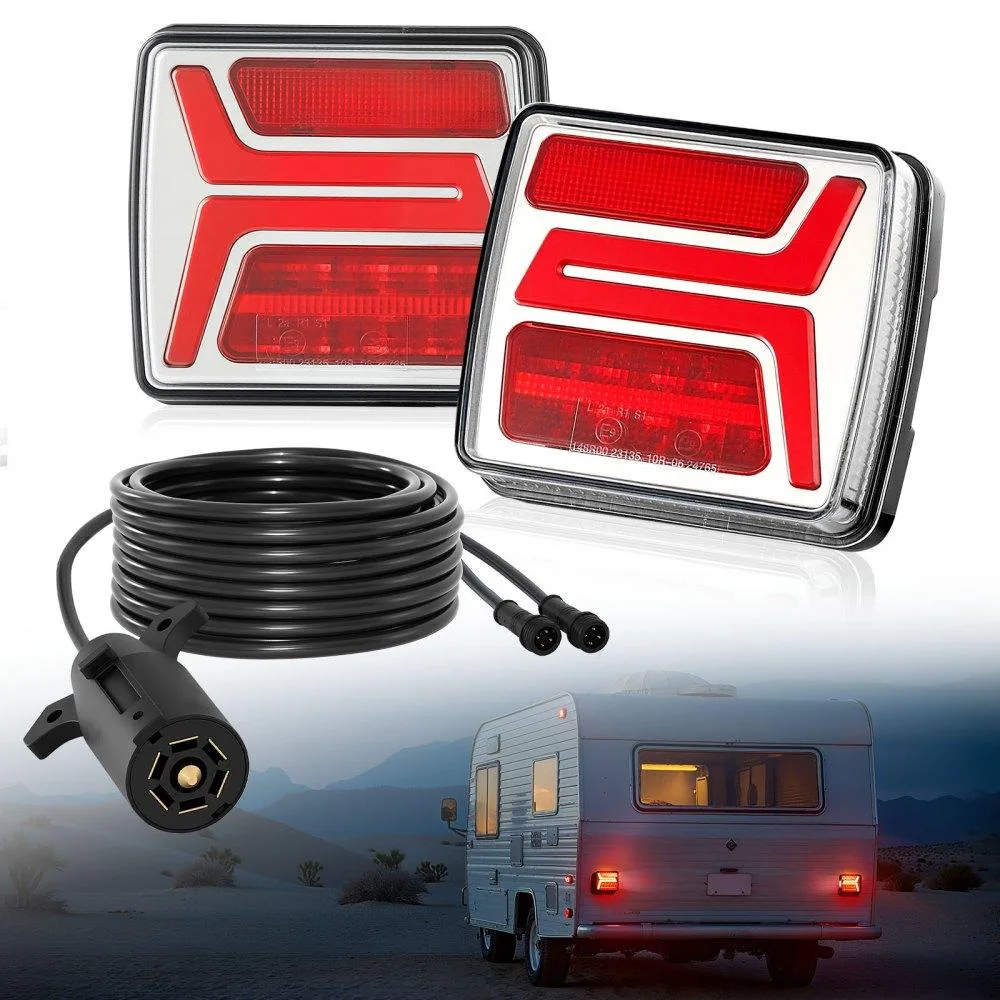 Two square magnetic LED trailer lights with wiring harness