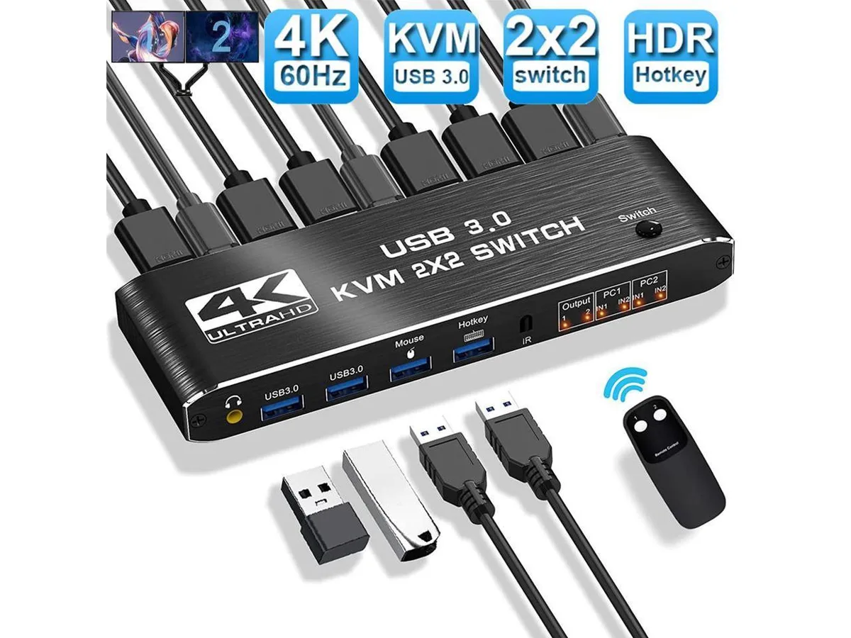 KEHIPI KEHIPI 2-Port Dual Monitor HDMI KVM Switch 4K 60Hz USB 3.0 — product photo