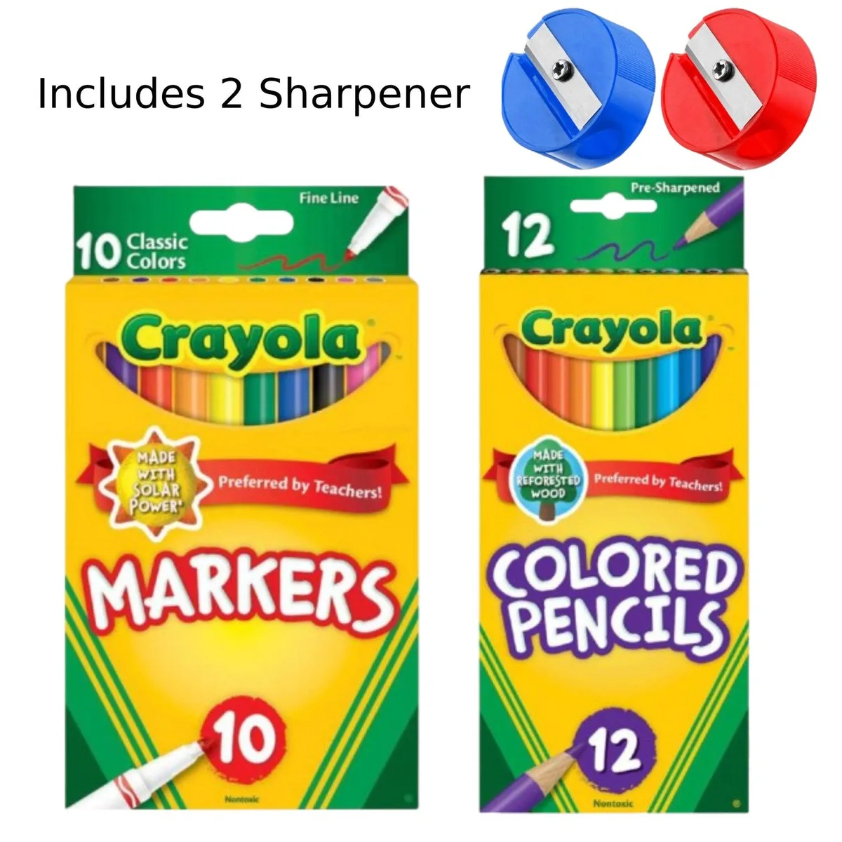 Crayola Crayola SP-53649194484030 10 Fine Line Markers &amp; 12 Colored Pencils illustration set with 2 sharpeners — product photo
