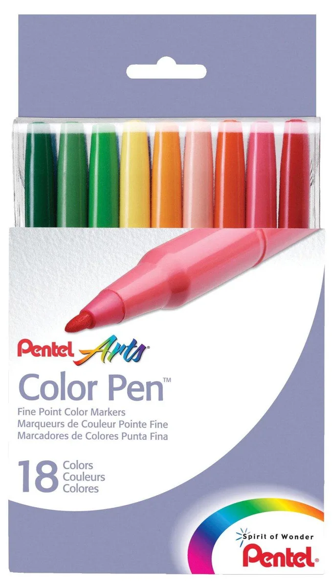  Pentel Fine Point Color Markers Fiber Tip Assorted Colors Set of 18 S360-18 — product photo