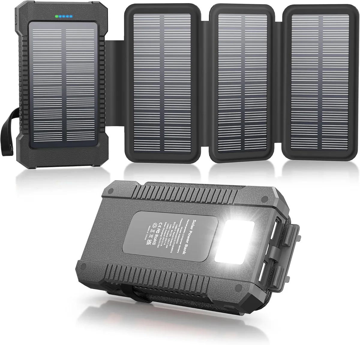 WOOJONG WOOJONG Solar Power Bank 38800mAh 4 Panels 18W USB-C IP67 Black — product photo