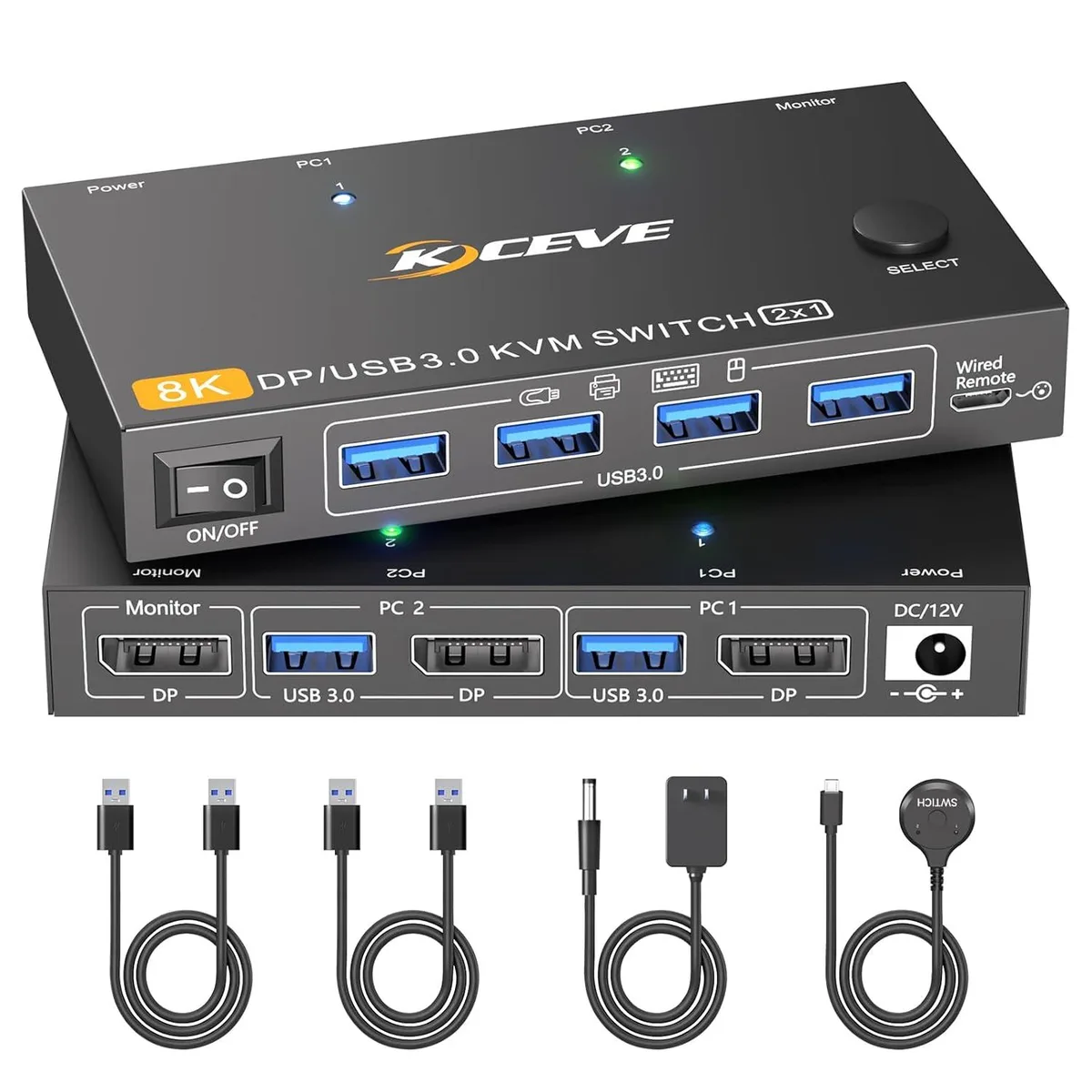 Hitoor Hitoor 2-Port DisplayPort 1.4 KVM Switch 8K@60Hz/4K@240Hz 4 USB 3.0 Ports — product photo