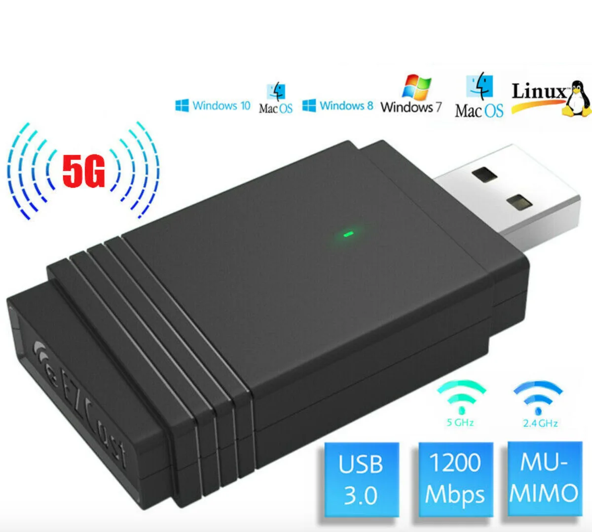 Kvanace Kvanace 1200Mbps USB 3.0 Wi-Fi Adapter Bluetooth 5.0 — product photo