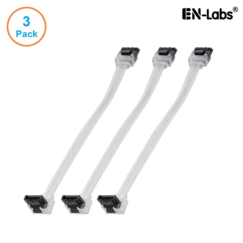 EN-Labs EN-Labs 3PKSATAIII10CLA 3 Pack SATA 3.0 6Gbps Straight to 90 Degree Right-Angle Cable Clear 10 inch — product photo
