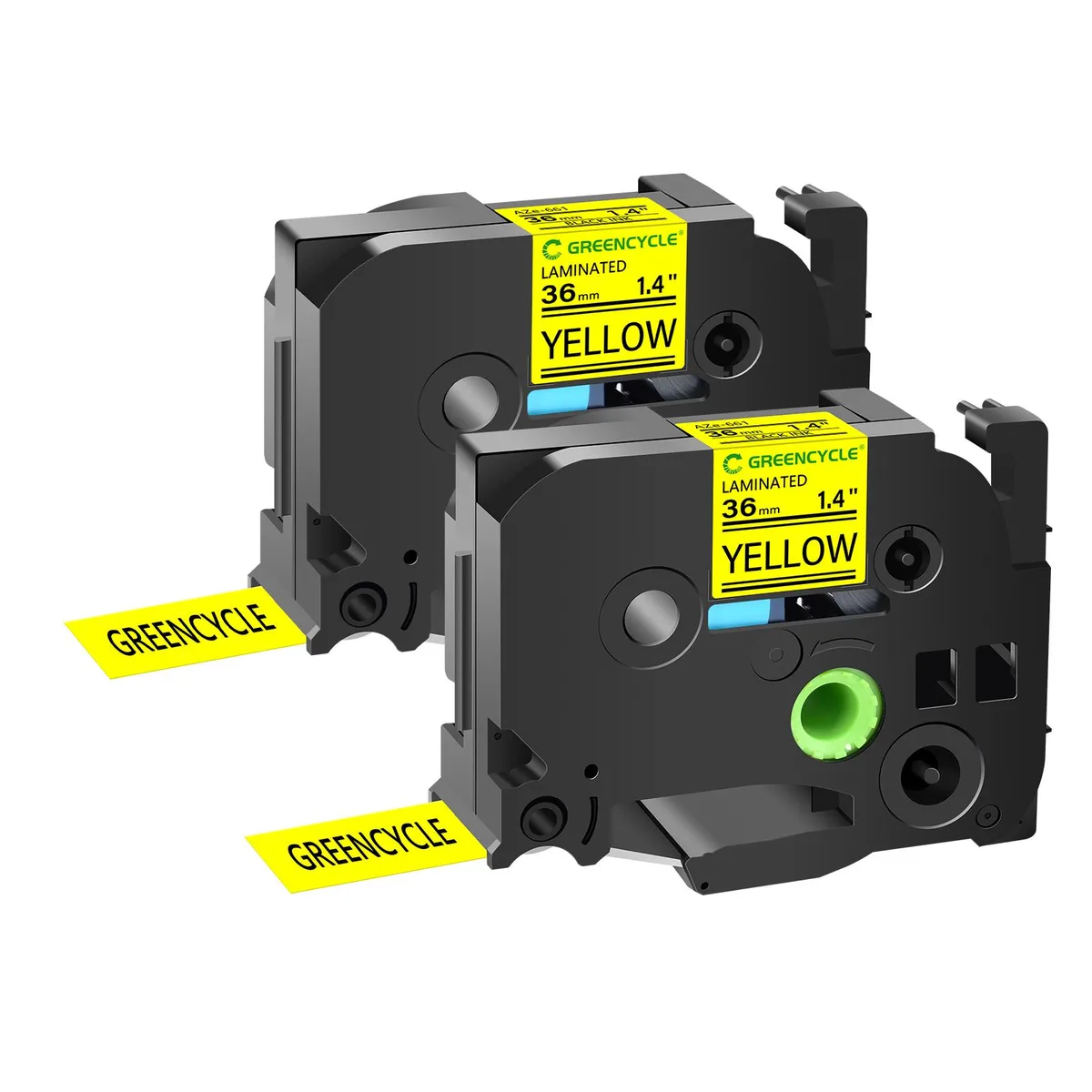 GREENCYCLE GREENCYCLE TZe-661 36mm 1.4" Black on Yellow laminated tape 2-pack — product photo