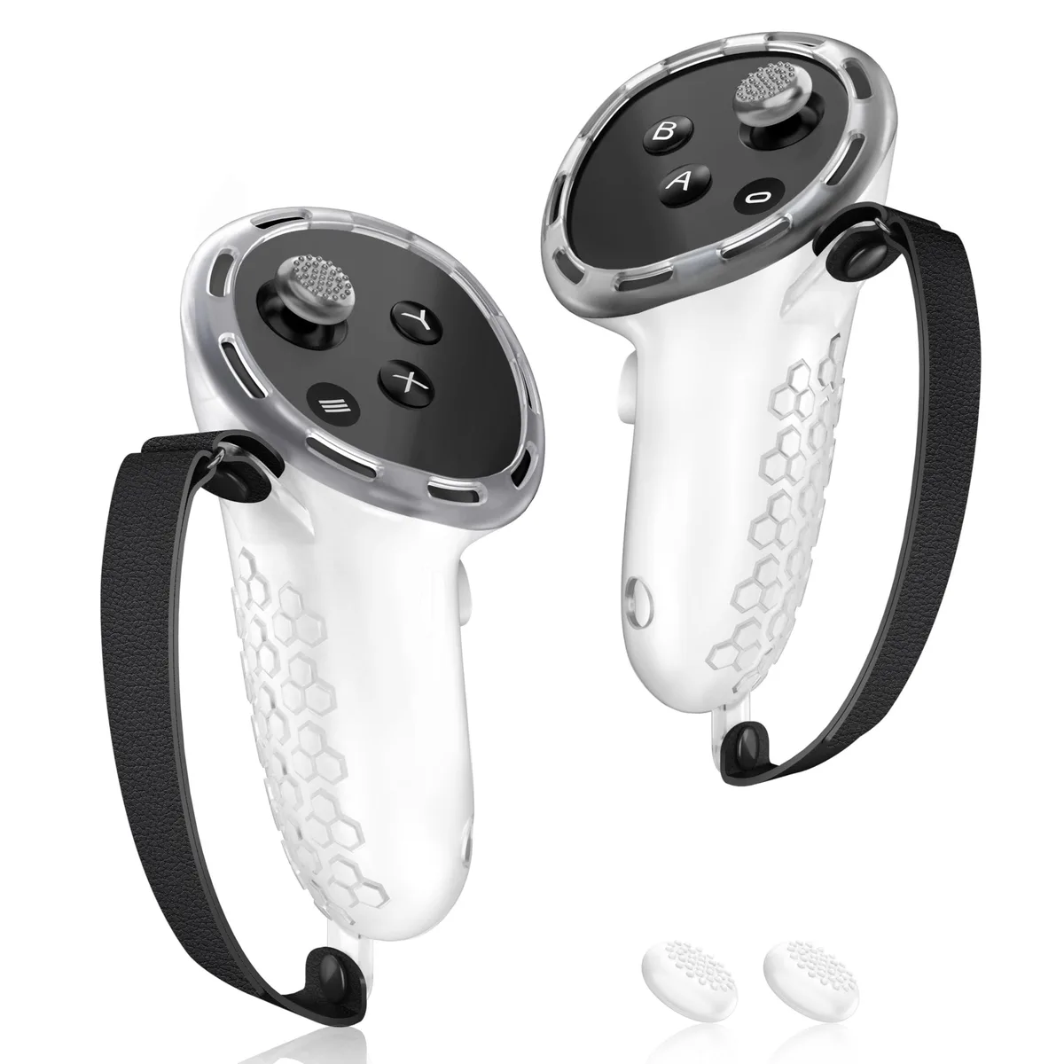 Clear silicone VR controller grip covers with knuckle straps, one pair