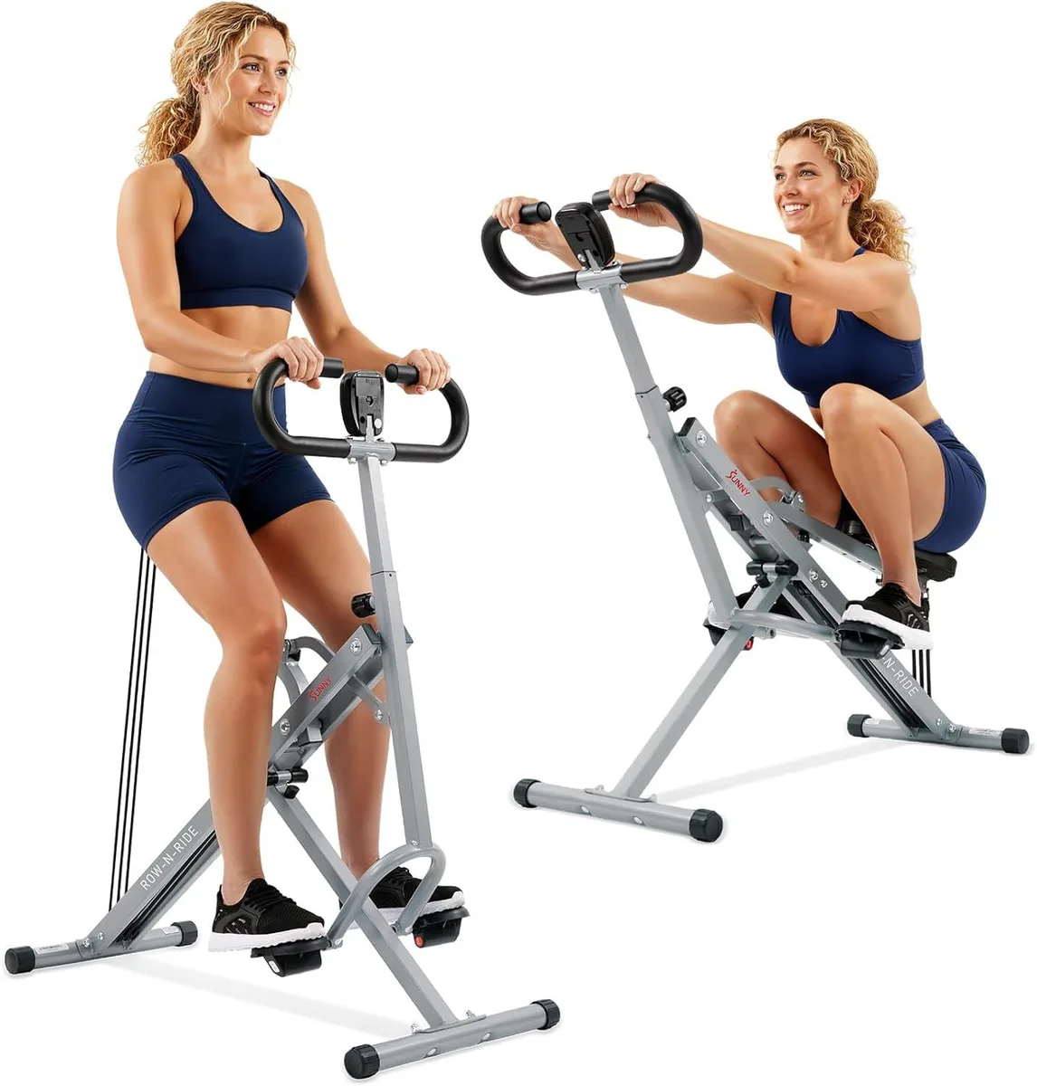 Silver metal frame squat assist machine with padded seat, handlebars and LCD monitor
