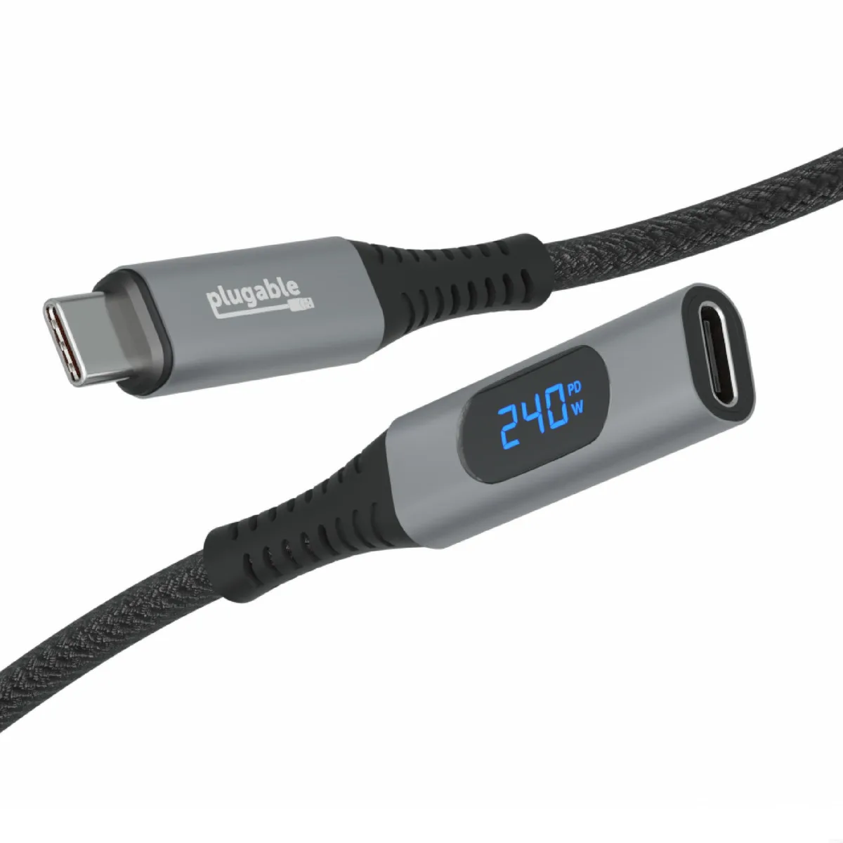  Plugable USBC-METER3-1MF USB C Extension Cable 3.3 Ft 240W 10Gbps 4K 60Hz Power Meter — product photo