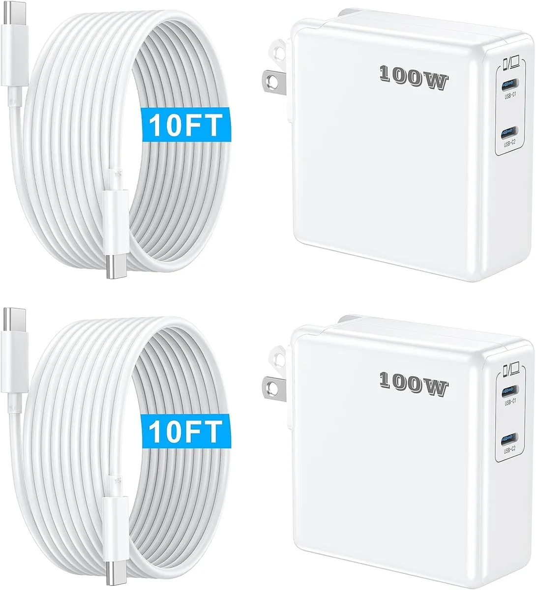 Chopmate Chopmate 100W USB-C Dual-Port Charger 2-Pack with 10ft Cable — product photo